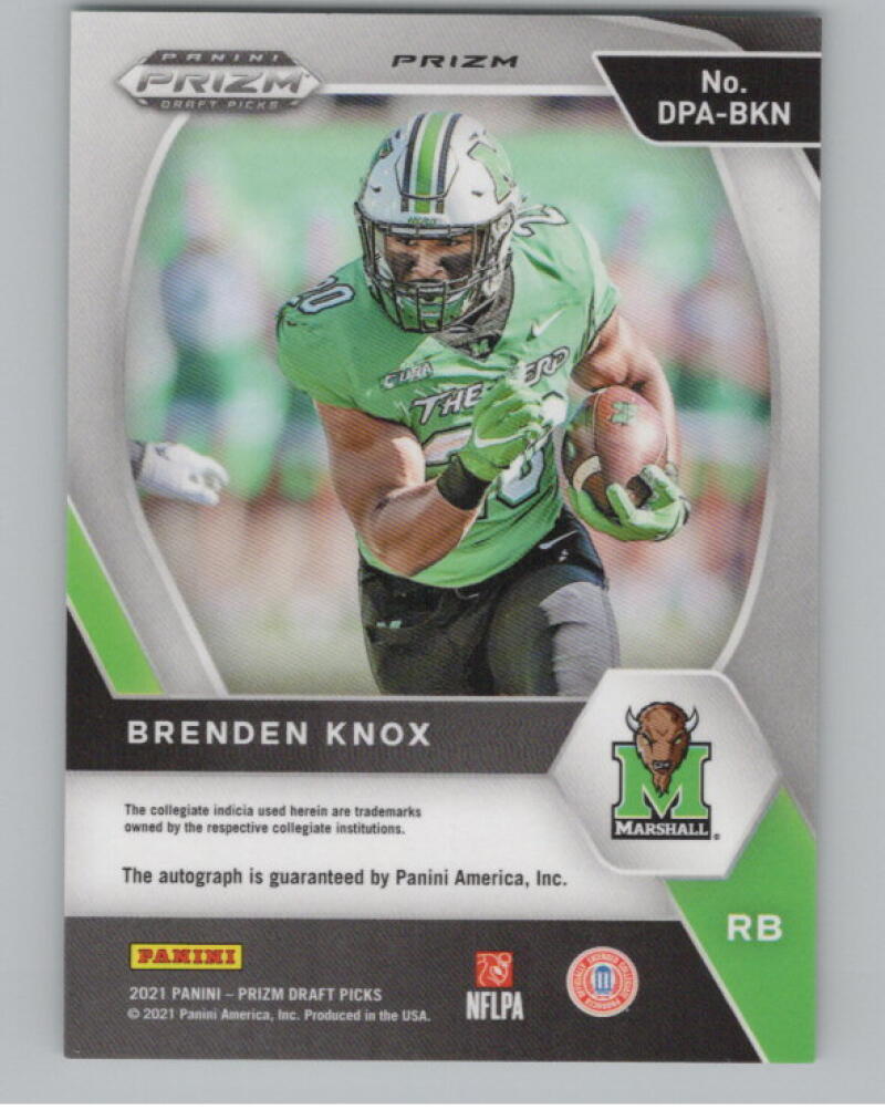 2021 Panini Prizm Draft Picks Autographs Prizms Green Brenden Knox RC V98719 Image 2