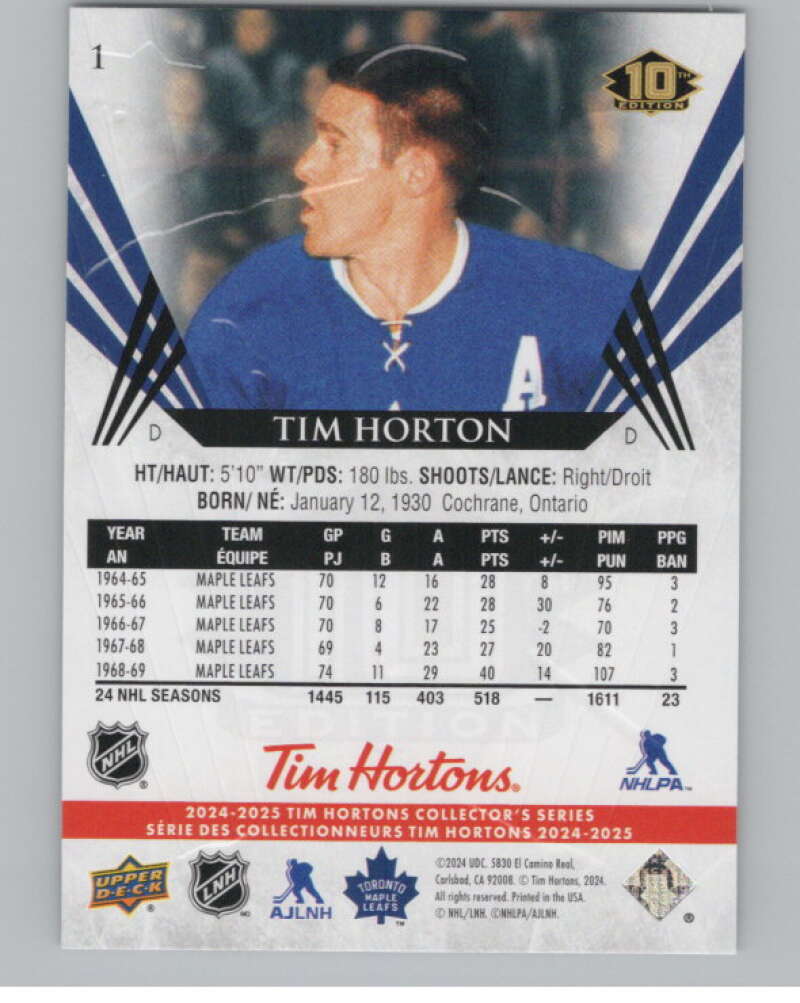 2024-25 Upper Deck Tim Hortons Hockey #1 Tim Horton Image 2