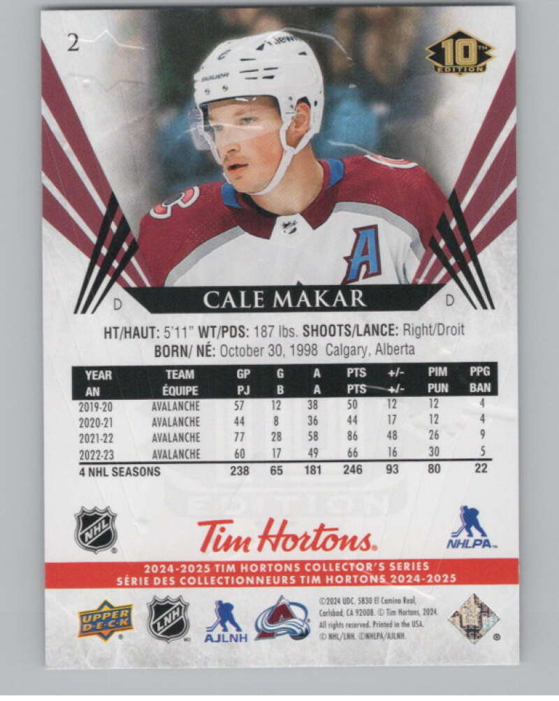 2024-25 Upper Deck Tim Hortons Hockey #2 Cale Makar Image 2