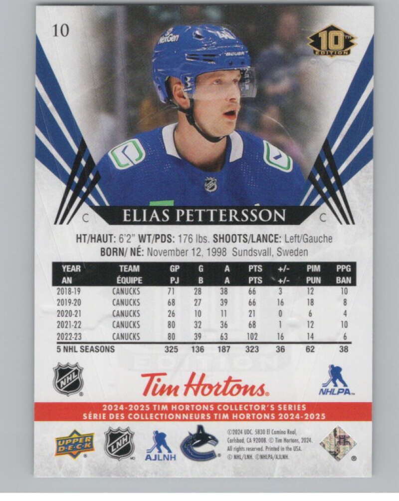 2024-25 Upper Deck Tim Hortons Hockey #10 Elias Pettersson Image 2
