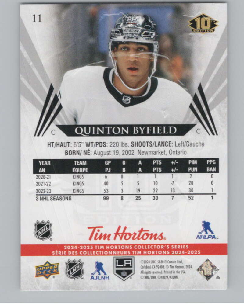 2024-25 Upper Deck Tim Hortons Hockey #11 Quinton Byfield Image 2