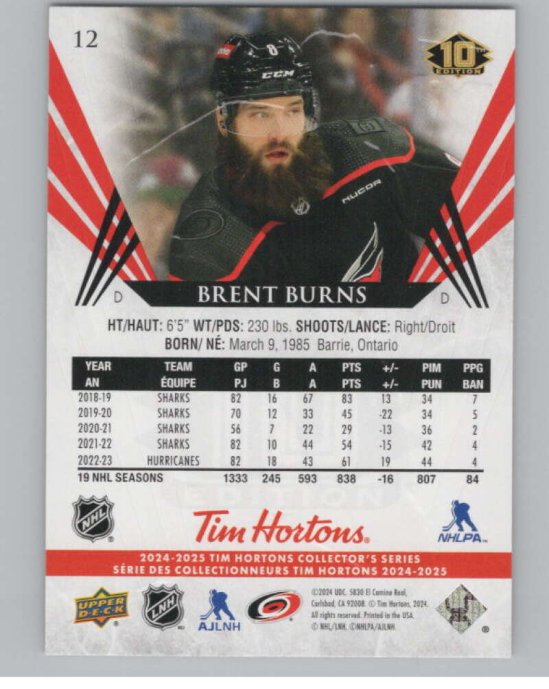 2024-25 Upper Deck Tim Hortons Hockey #12 Brent Burns Image 2