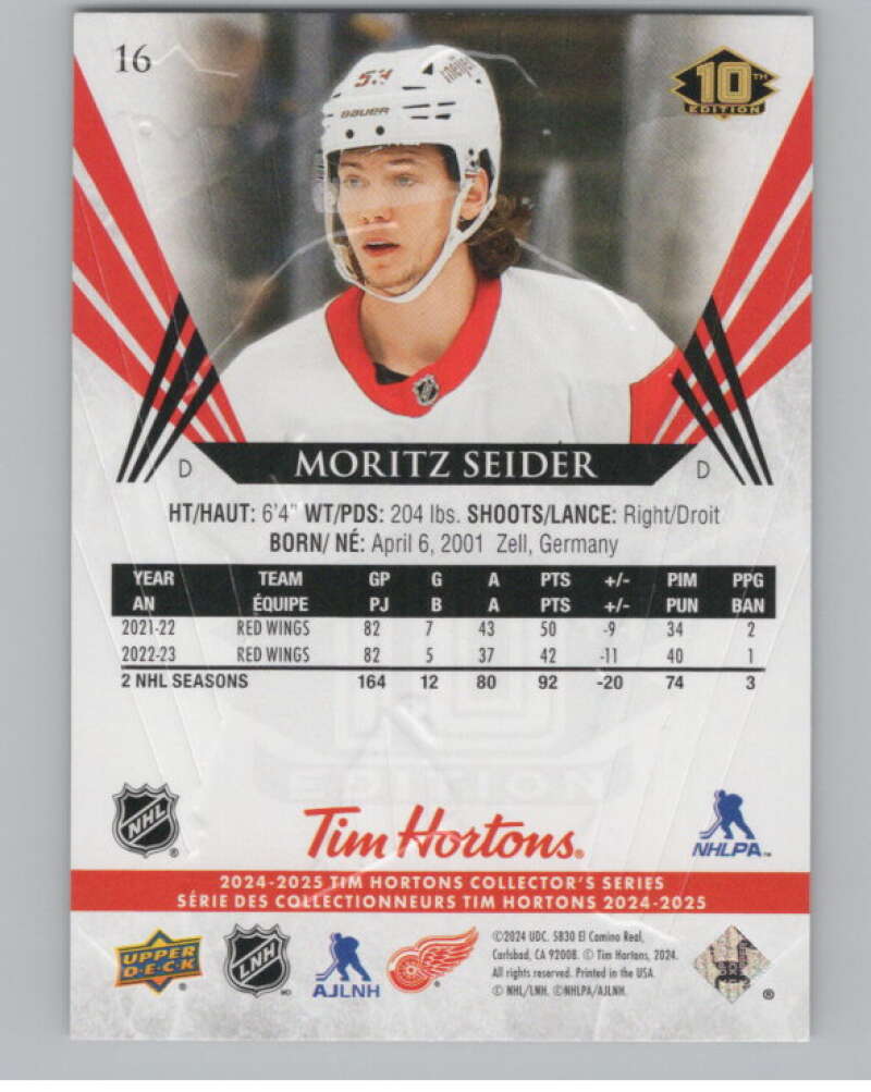 2024-25 Upper Deck Tim Hortons Hockey #16 Moritz Seider Image 2