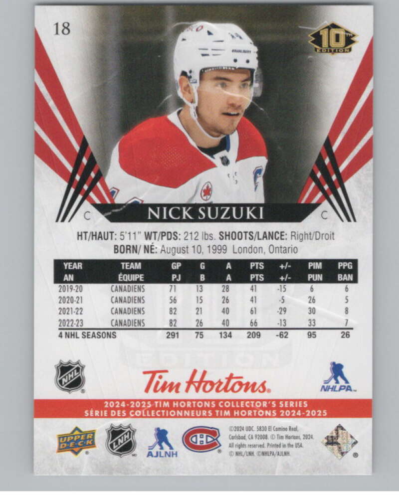 2024-25 Upper Deck Tim Hortons Hockey #18 Nick Suzuki Image 2