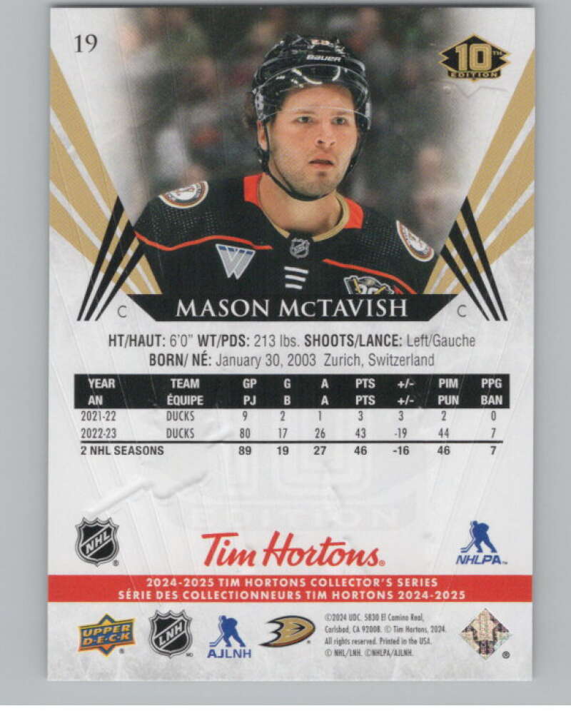 2024-25 Upper Deck Tim Hortons Hockey #19 Mason McTavish Image 2