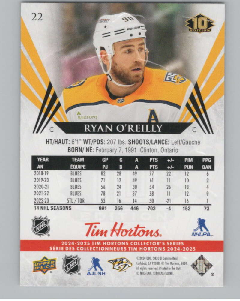 2024-25 Upper Deck Tim Hortons Hockey #22 Ryan O'Reilly Image 2