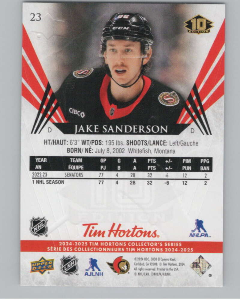 2024-25 Upper Deck Tim Hortons Hockey #23 Jake Sanderson Image 2