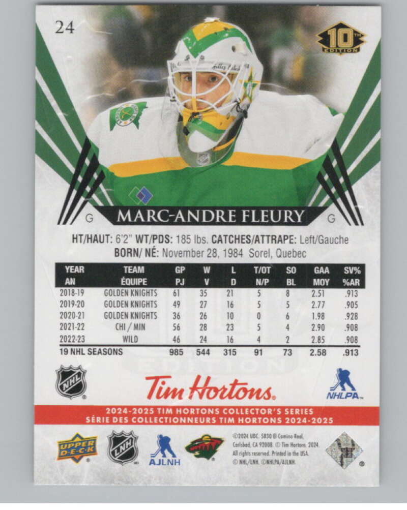 2024-25 Upper Deck Tim Hortons Hockey #24 Marc-Andre Fleury Image 2