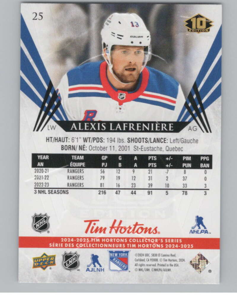 2024-25 Upper Deck Tim Hortons Hockey #25 Alexis Lafreniere Image 2