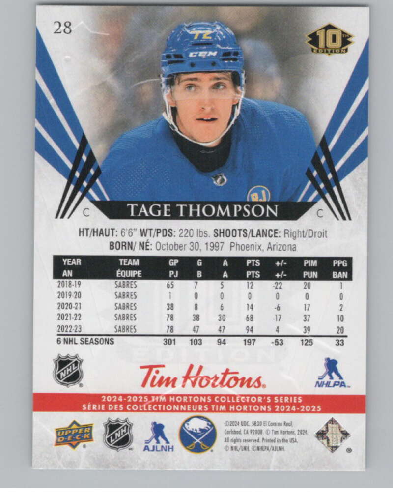 2024-25 Upper Deck Tim Hortons Hockey #28 Tage Thompson Image 2