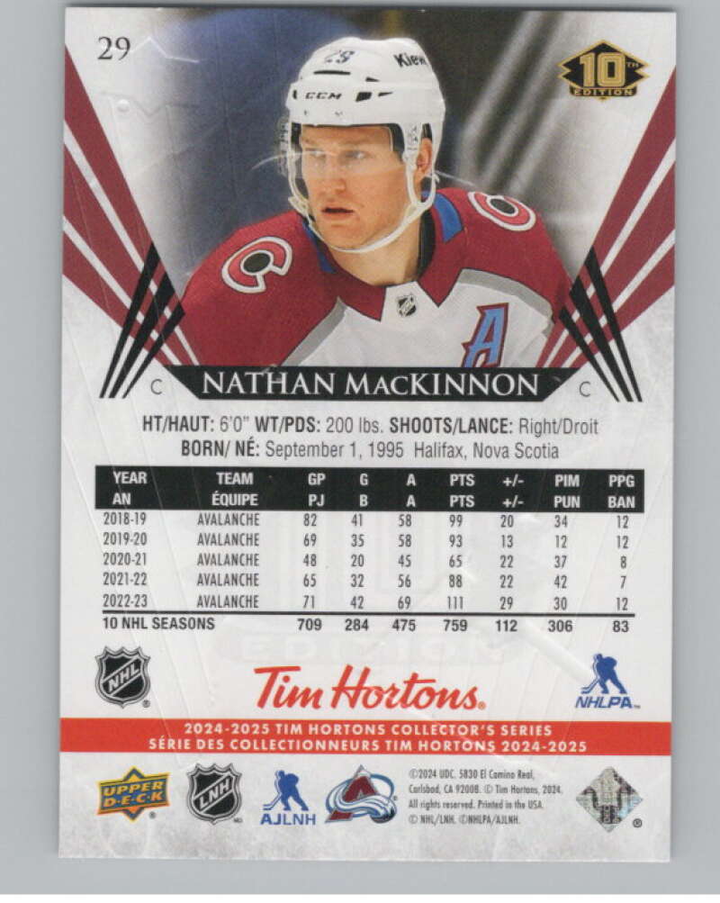 2024-25 Upper Deck Tim Hortons Hockey #29 Nathan MacKinnon Image 2