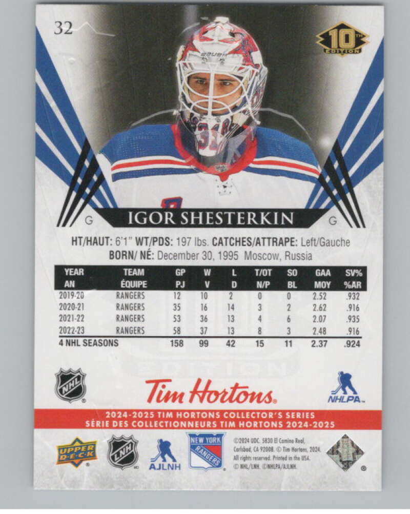 2024-25 Upper Deck Tim Hortons Hockey #32 Igor Shesterkin Image 2