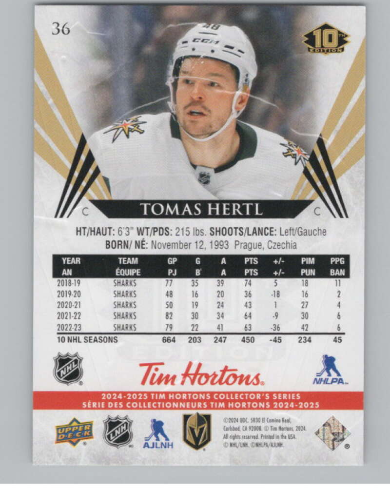 2024-25 Upper Deck Tim Hortons Hockey #36 Tomas Hertl Image 2