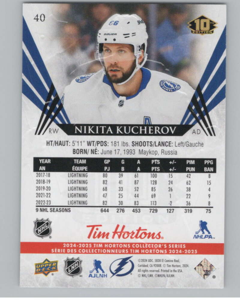 2024-25 Upper Deck Tim Hortons Hockey #40 Nikita Kucherov Image 2