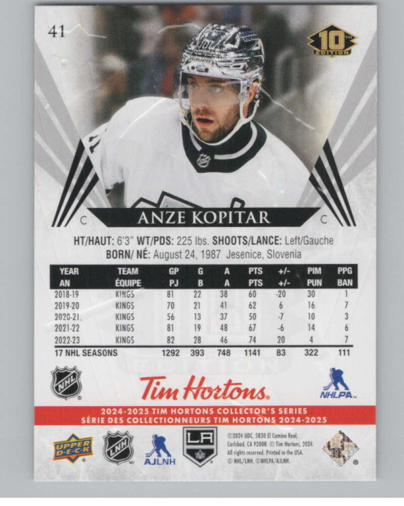 2024-25 Upper Deck Tim Hortons Hockey #41 Anze Kopitar Image 2