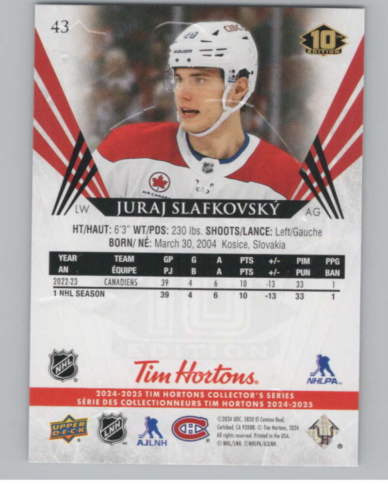 2024-25 Upper Deck Tim Hortons Hockey #43 Juraj Slafkovsky Image 2