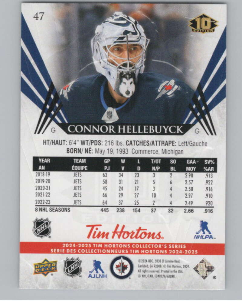 2024-25 Upper Deck Tim Hortons Hockey #47 Connor Hellebuyck Image 2