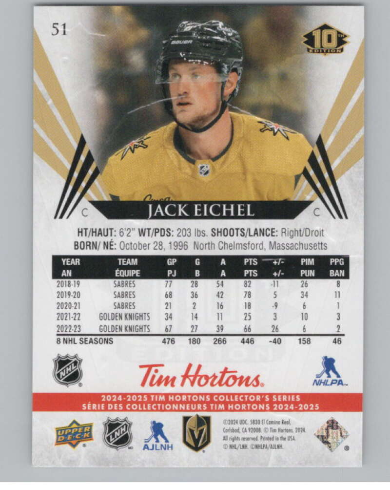 2024-25 Upper Deck Tim Hortons Hockey #51 Jack Eichel Image 2