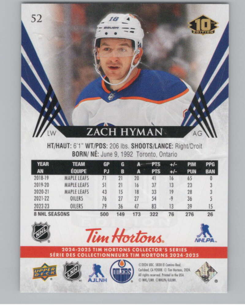 2024-25 Upper Deck Tim Hortons Hockey #52 Zach Hyman Image 2