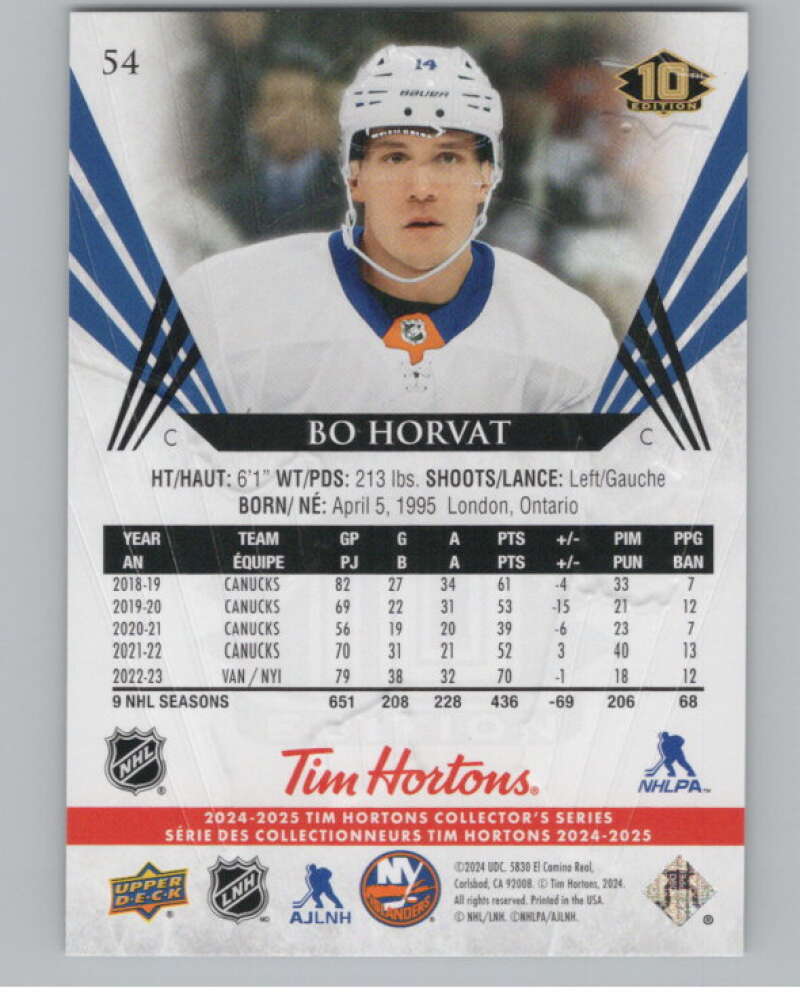 2024-25 Upper Deck Tim Hortons Hockey #54 Bo Horvat Image 2