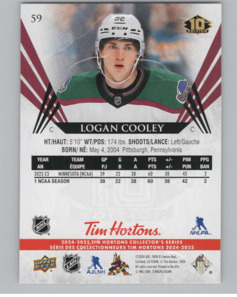 2024-25 Upper Deck Tim Hortons Hockey #59 Logan Cooley Image 2