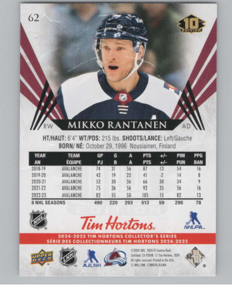 2024-25 Upper Deck Tim Hortons Hockey #62 Mikko Rantanen Image 2