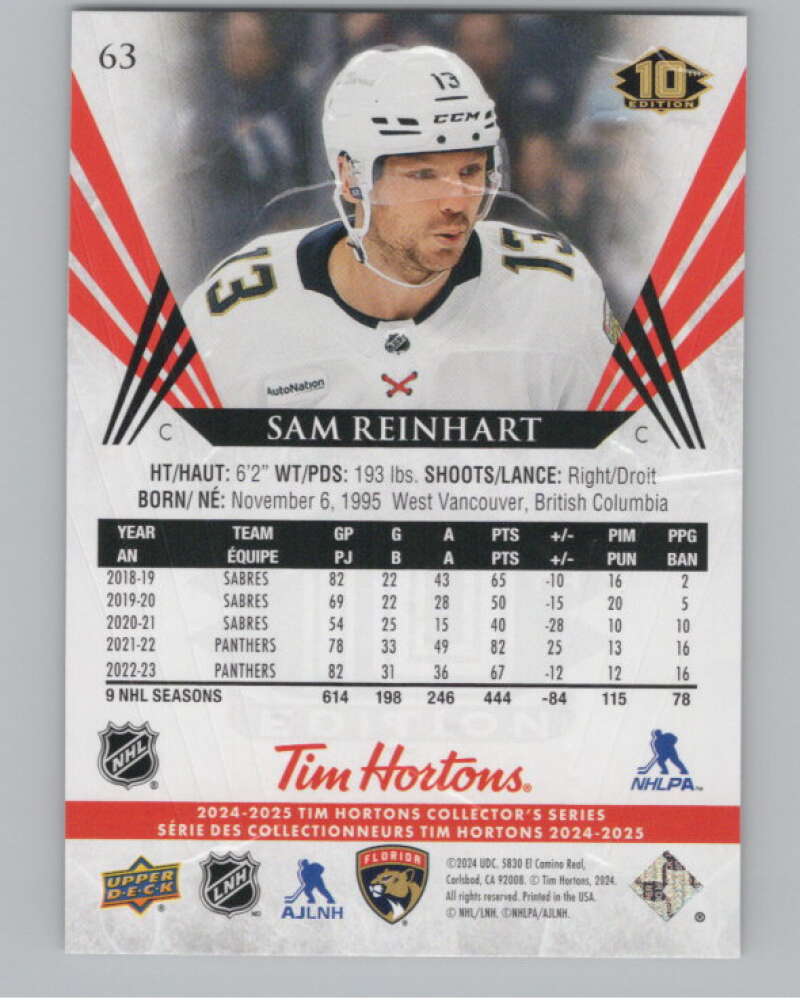 2024-25 Upper Deck Tim Hortons Hockey #63 Sam Reinhart Image 2