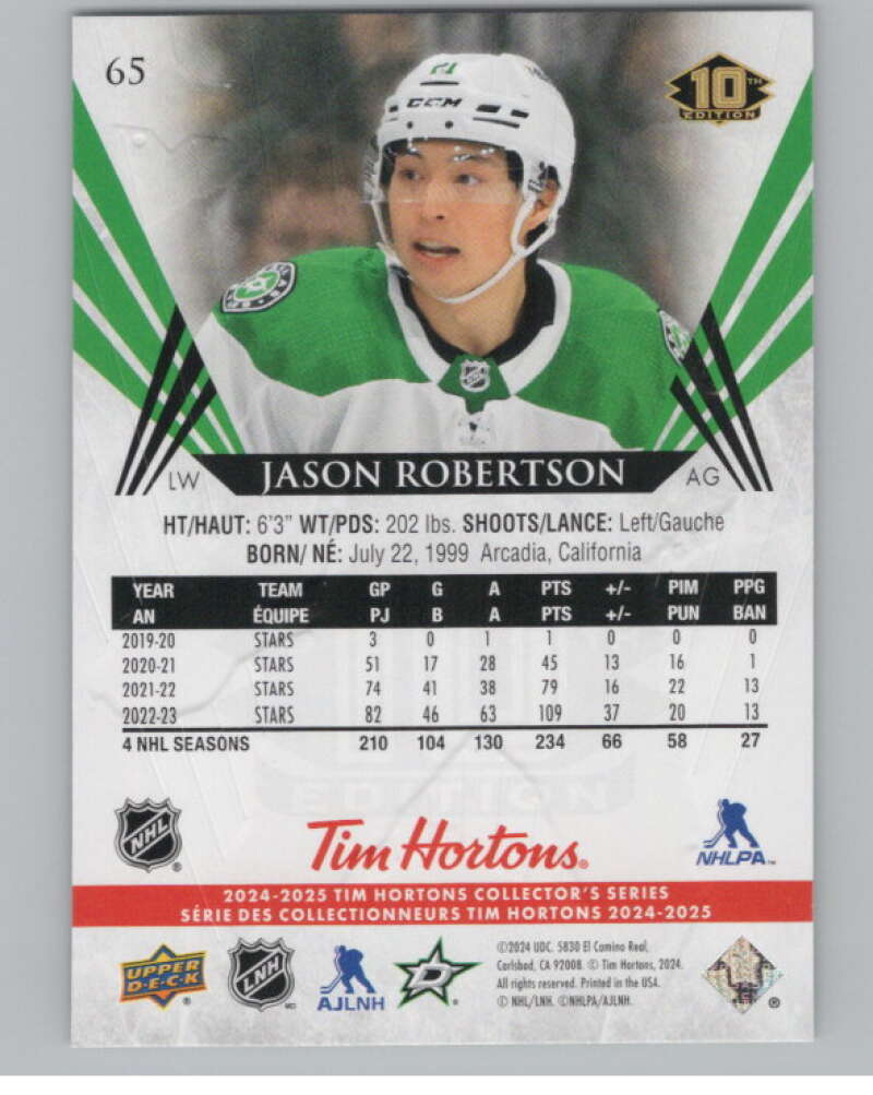 2024-25 Upper Deck Tim Hortons Hockey #65 Jason Robertson Image 2