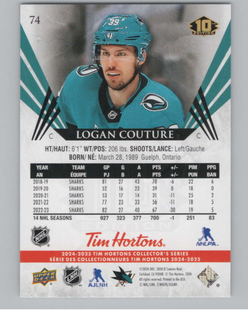 2024-25 Upper Deck Tim Hortons Hockey #74 Logan Couture Image 2