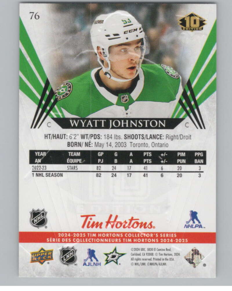 2024-25 Upper Deck Tim Hortons Hockey #76 Wyatt Johnston Image 2