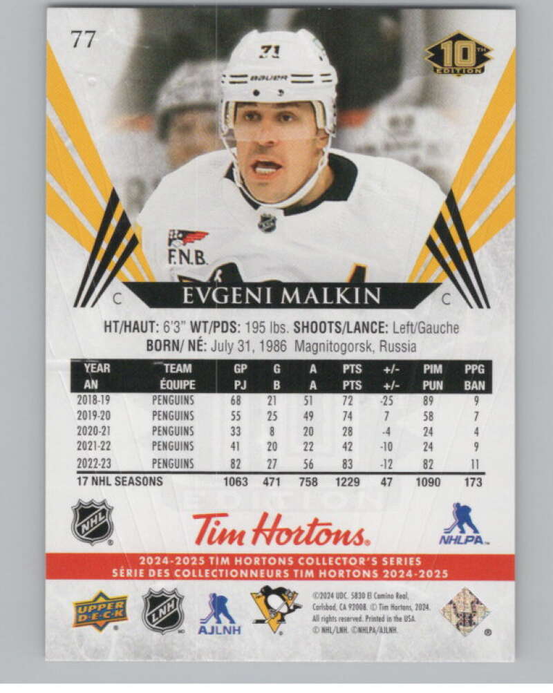 2024-25 Upper Deck Tim Hortons Hockey #77 Evgeni Malkin Image 2