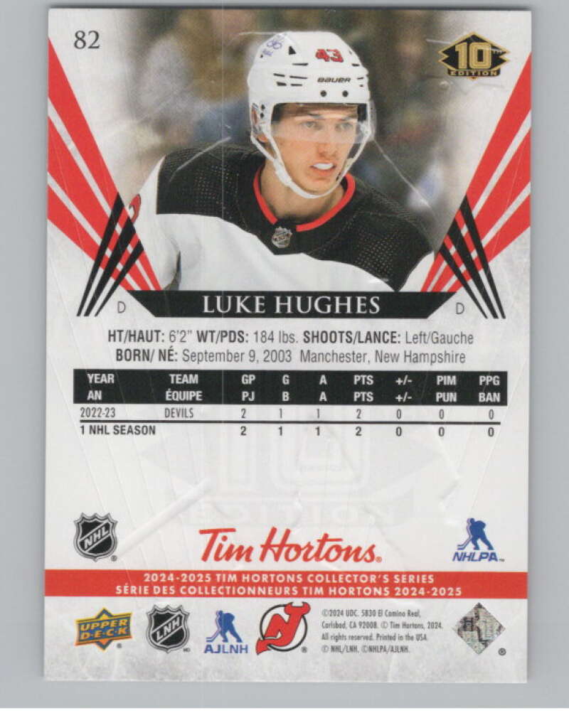 2024-25 Upper Deck Tim Hortons Hockey #82 Luke Hughes Image 2