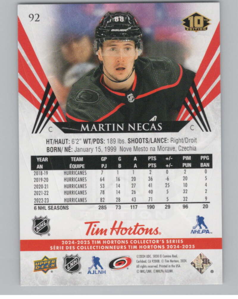 2024-25 Upper Deck Tim Hortons Hockey #92 Martin Necas Image 2