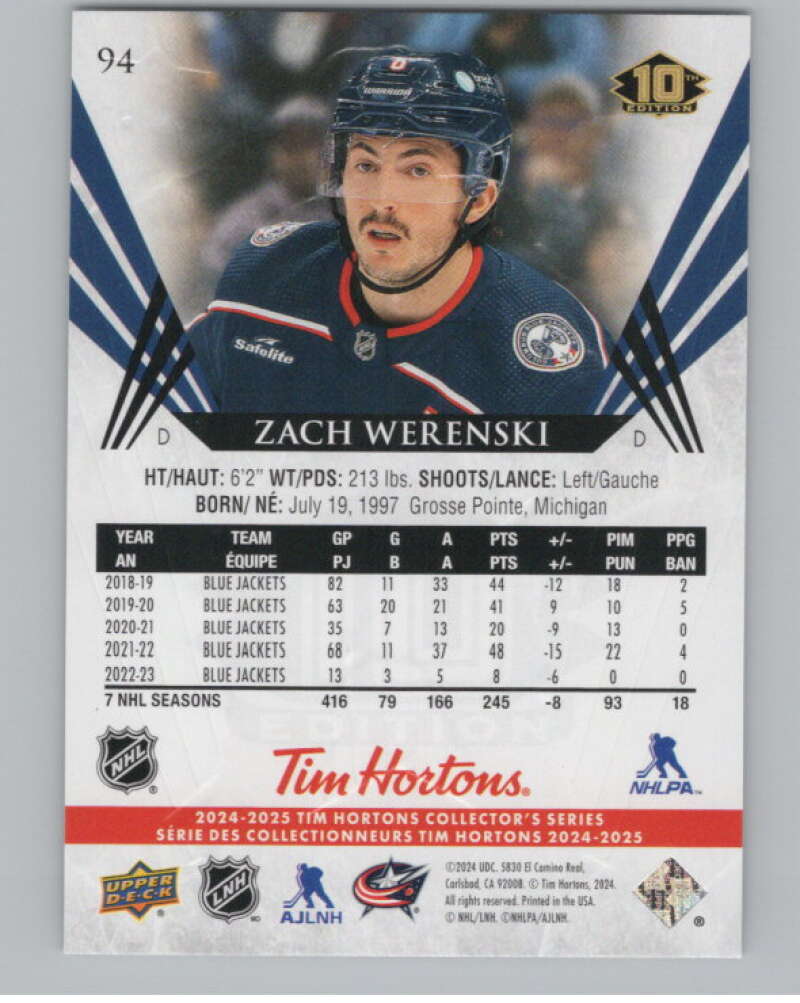 2024-25 Upper Deck Tim Hortons Hockey #94 Zach Werenski Image 2