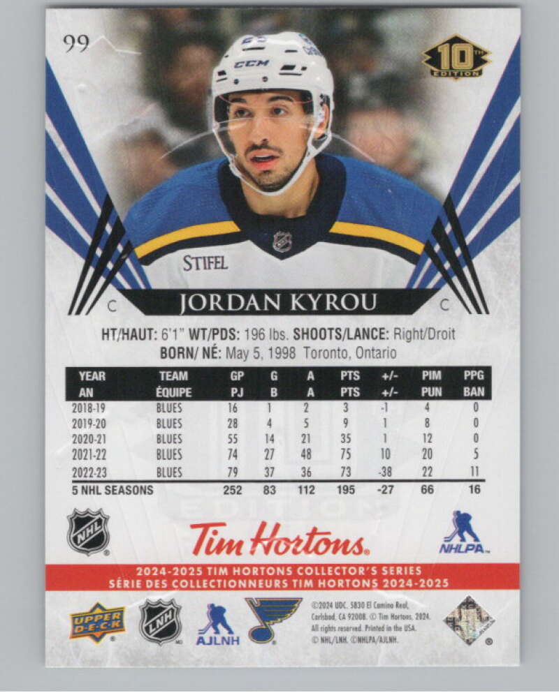 2024-25 Upper Deck Tim Hortons Hockey #99 Jordan Kyrou Image 2