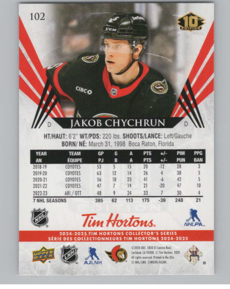 2024-25 Upper Deck Tim Hortons Hockey #102 Jakob Chychrun Image 2