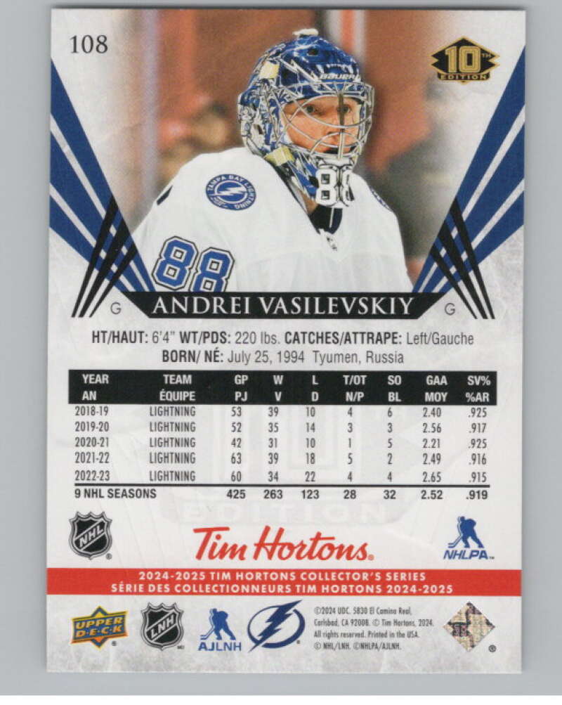 2024-25 Upper Deck Tim Hortons Hockey #108 Andrei Vasilevskiy Image 2