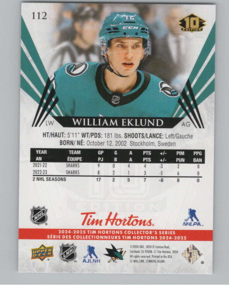 2024-25 Upper Deck Tim Hortons Hockey #112 William Eklund Image 2