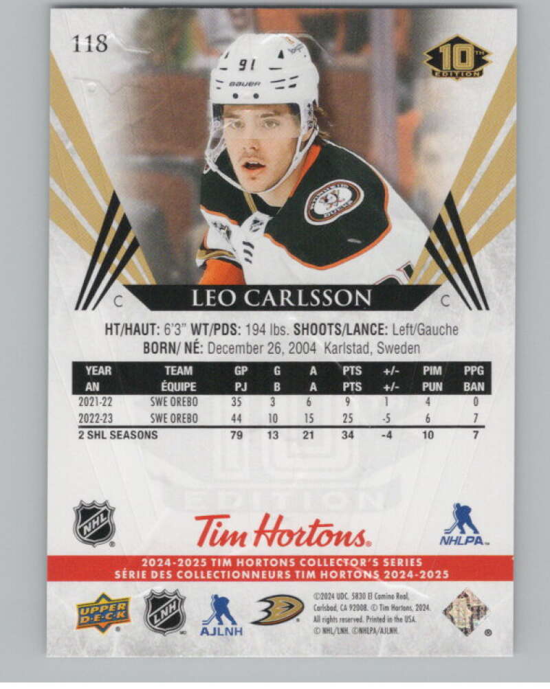 2024-25 Upper Deck Tim Hortons Hockey #118 Leo Carlsson Image 2