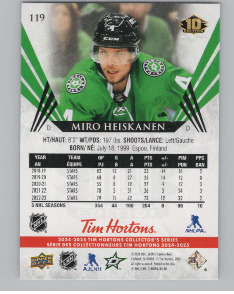 2024-25 Upper Deck Tim Hortons Hockey #119 Miro Heiskanen Image 2