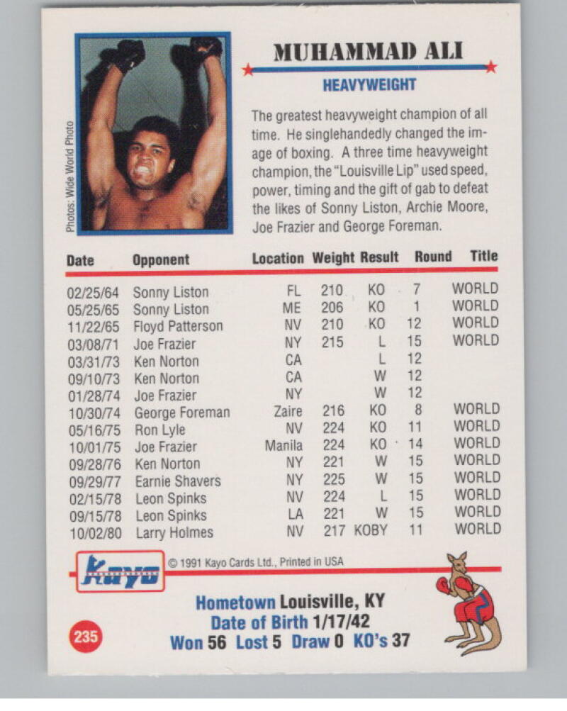 1991 Kayo #235 Muhammad Ali Hologram Boxing Card V98787 Image 2