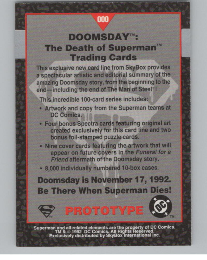 1992 SkyBox Doomsday The Death of Superman Promos #000 Bloody S V98816 Image 2
