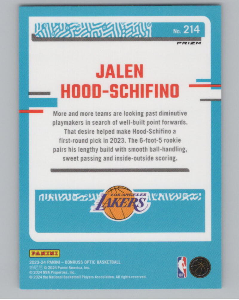 2023-24 Donruss Optic Blue Velocity #214 Jalen Hood-Schifino RR Rookie RC V98948 Image 2