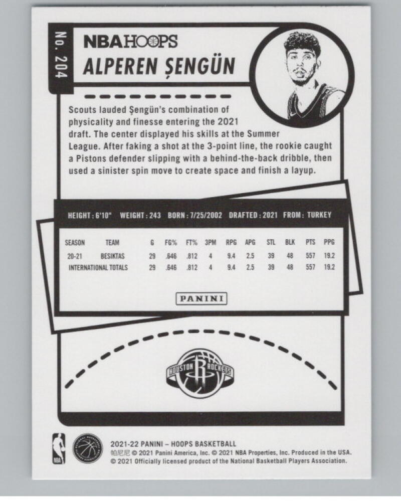 2021-22 Hoops Teal Explosion #204 Alperen Sengun RC Rookie V98954 Image 2