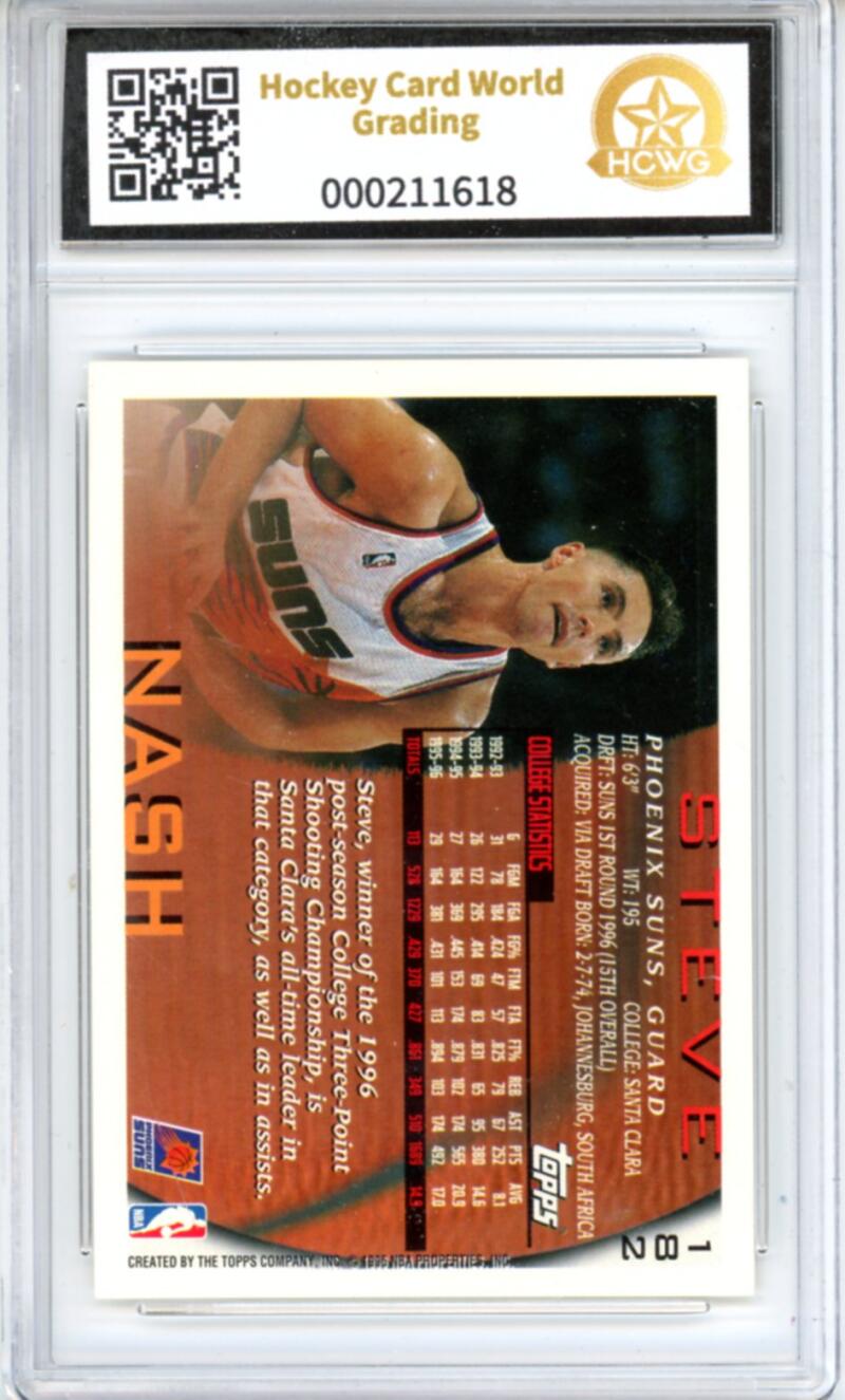 1996-97 Topps #182 Steve Nash RC Rookie Basketball - Graded HCWG 10 Image 2