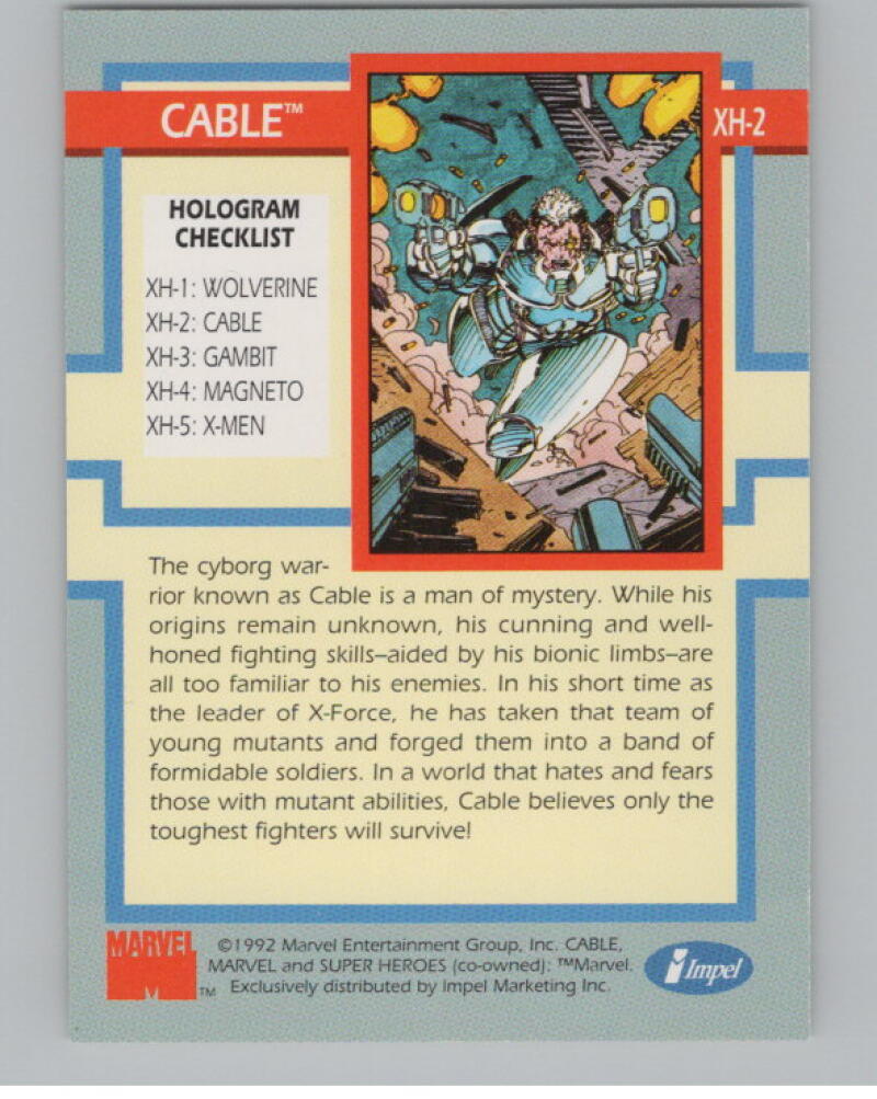 1992 Impel Uncanny X-Men Holograms #XH2 Cable - V99010 Image 2