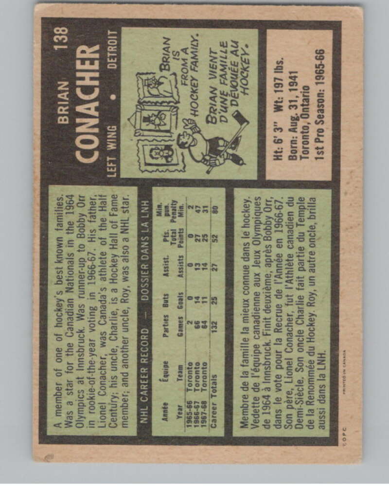 1971-72 O-Pee-Chee #138 Brian Conacher  Detroit Red Wings  V99028 Image 2