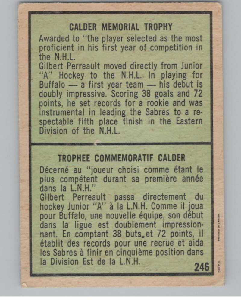 1971-72 O-Pee-Chee #246 Gilbert Perreault TR  Buffalo Sabres  V99059 Image 2