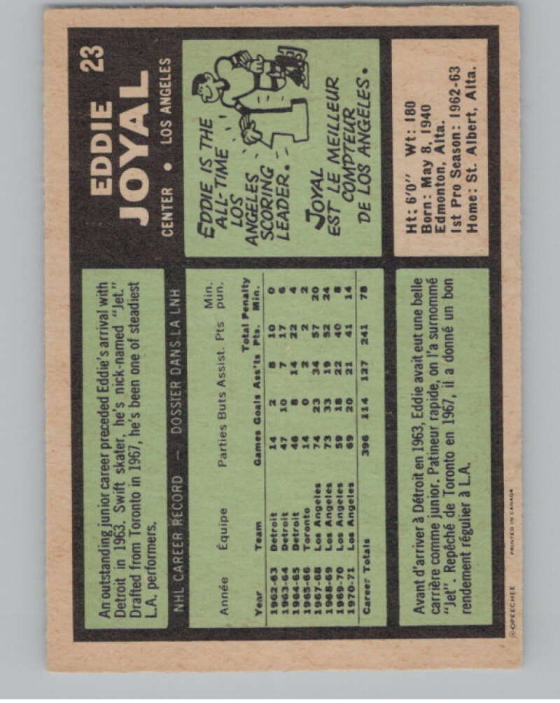 1971-72 O-Pee-Chee #23 Eddie Joyal  Los Angeles Kings  V99081 Image 2