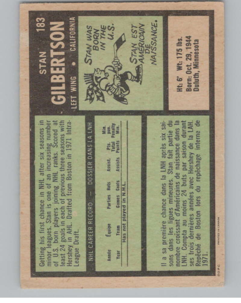 1971-72 O-Pee-Chee #183 Stan Gilbertson RC Rookie Golden Seals  V99178 Image 2